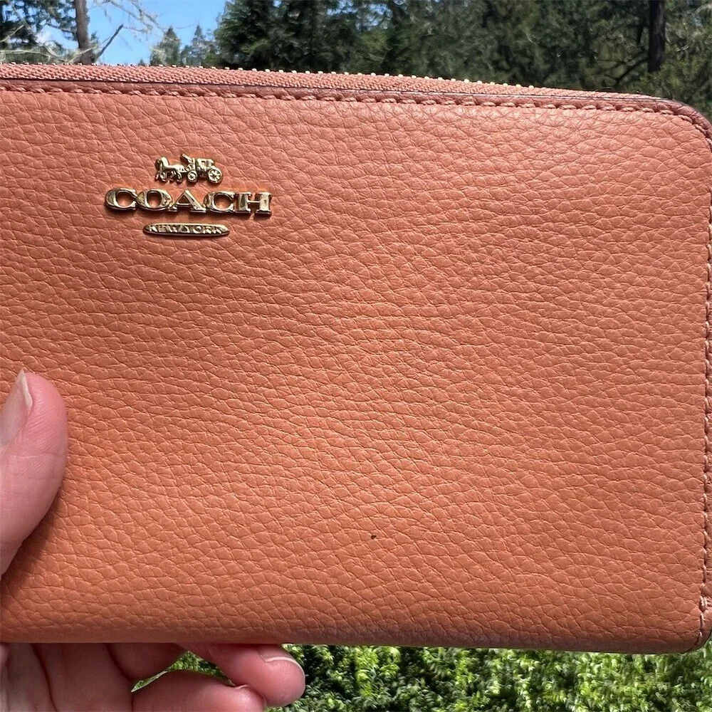 COACH Long Zip-Around Wallet Burnt Orange Pebble Leather Gold Hardware AUTHENTIC